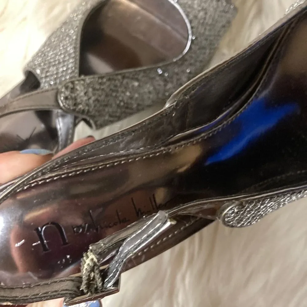 Silver Metallic Peep-Toe Slingback High Heels